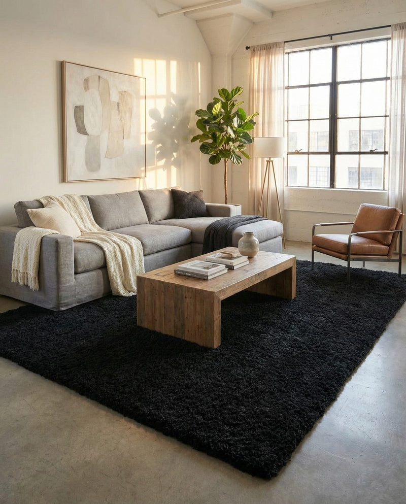 Plush Oasis Collection Area Rug - Serenity (Jet Black) Rectangle Jet Black  lifestyle 26