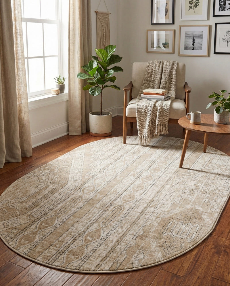 Cascade Range Collection Area Rug - Hood (Ivory) Oval Ivory  lifestyle 89