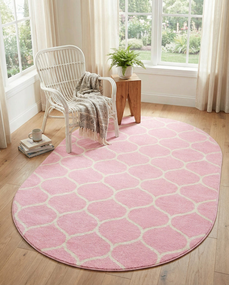 Trellis Mosaic Collection Area Rug -  Pergolatown (Light Pink) Oval Light Pink  lifestyle 76