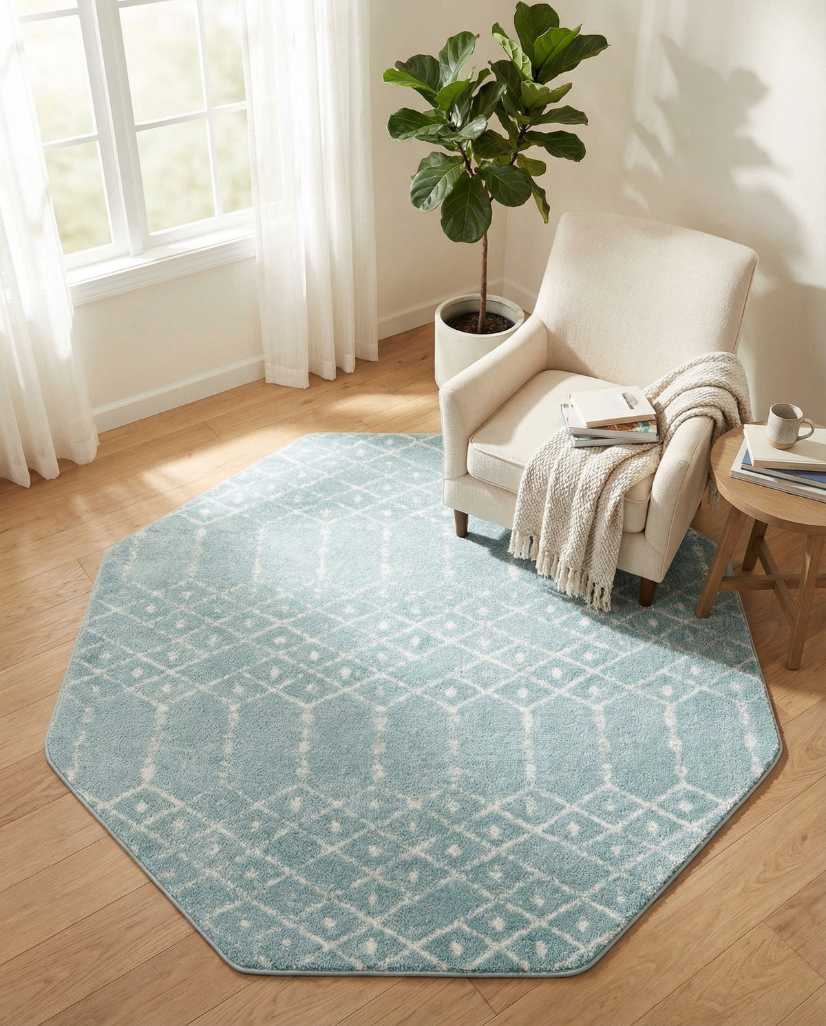 Marrakesh Lattice Collection Area Rug - Casablanca (Aqua) Octagon Aqua  lifestyle 85
