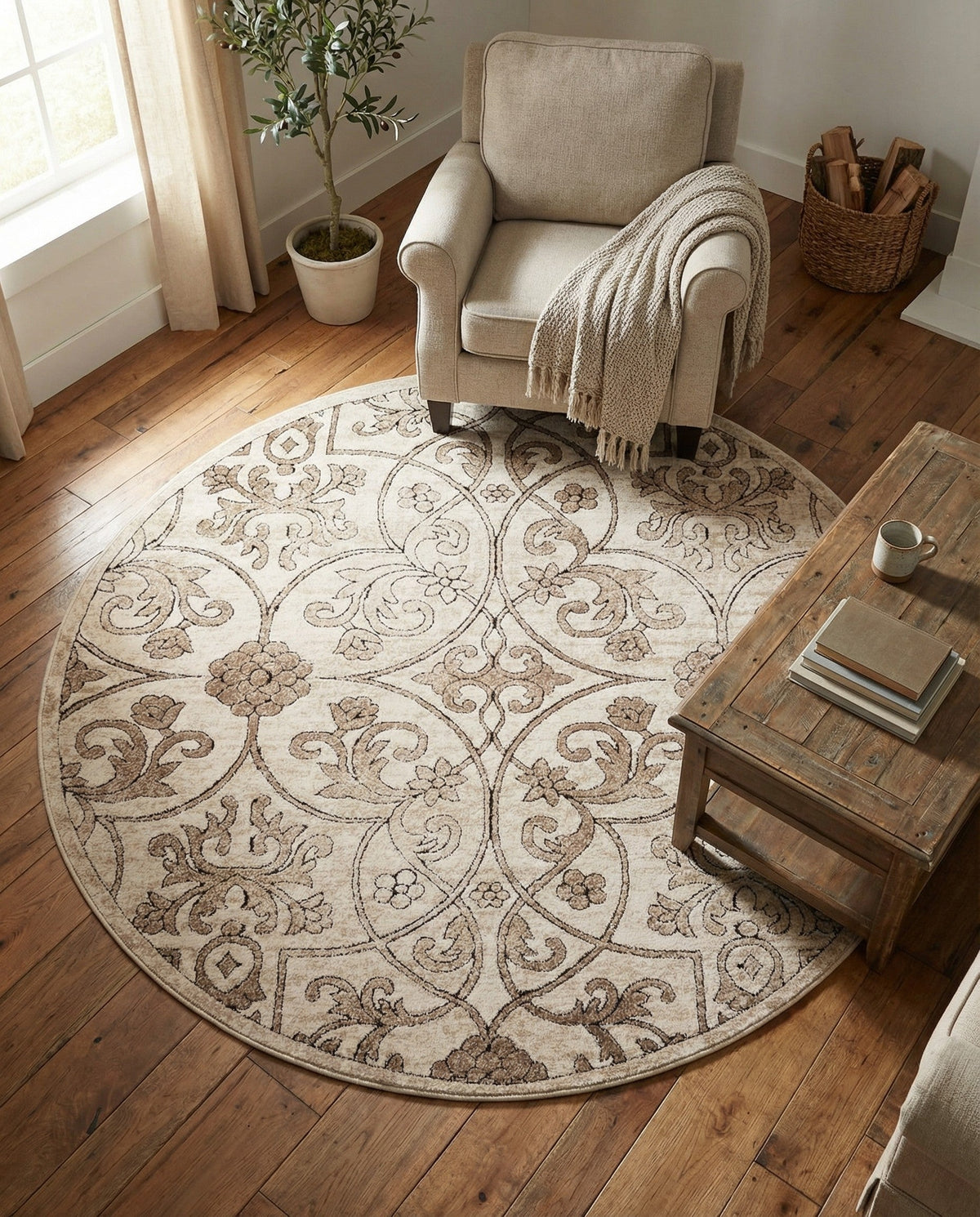 Andes Summit Collection Area Rug -  Merida Round Dark Beige  lifestyle 84