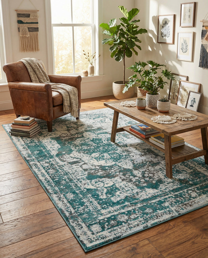 Riviera Elegance Collection Area Rug -  Menton (Turquoise) Rectangle Turquoise  lifestyle 22