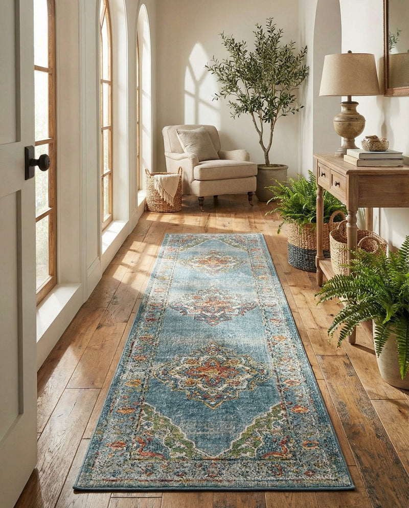 Savannah Soiree Collection Area Rug - Serengeti (Blue) Runner Blue  lifestyle 65