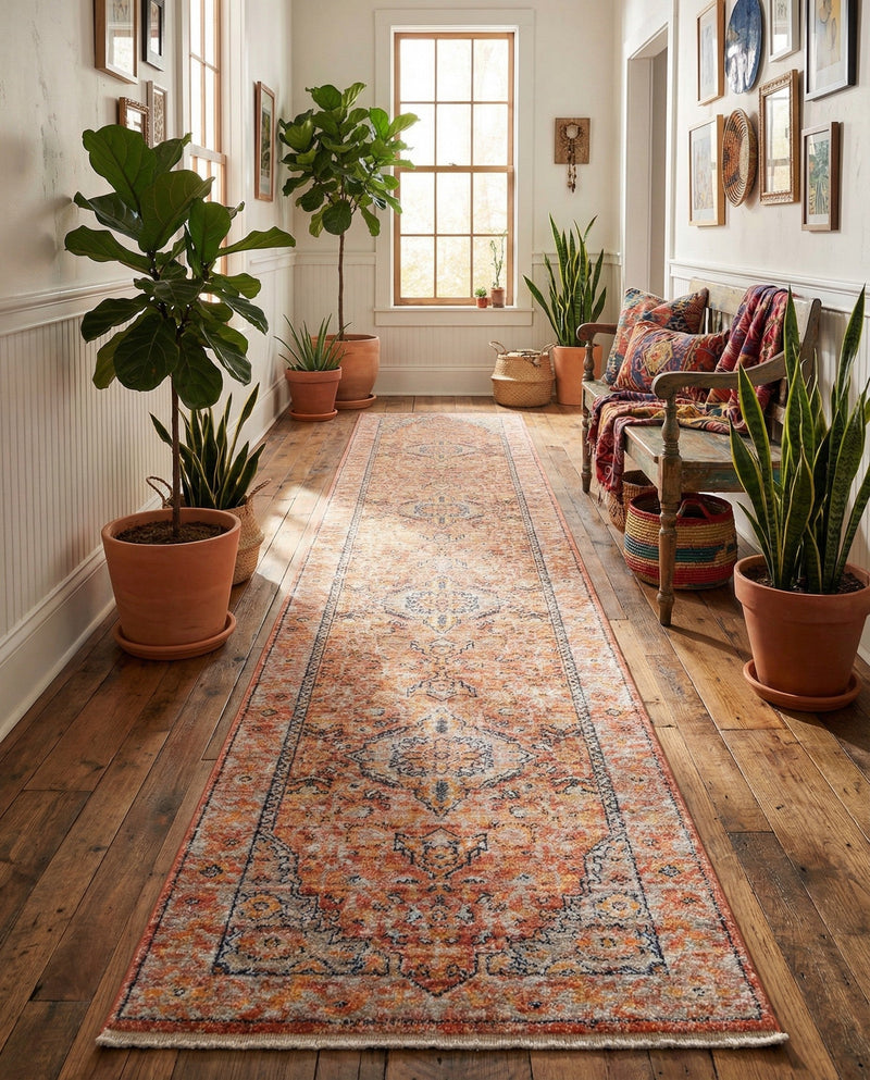Seville Stripes Collection Area Rug - Cadiz (Brick Red) Runner Brick Red  lifestyle 65