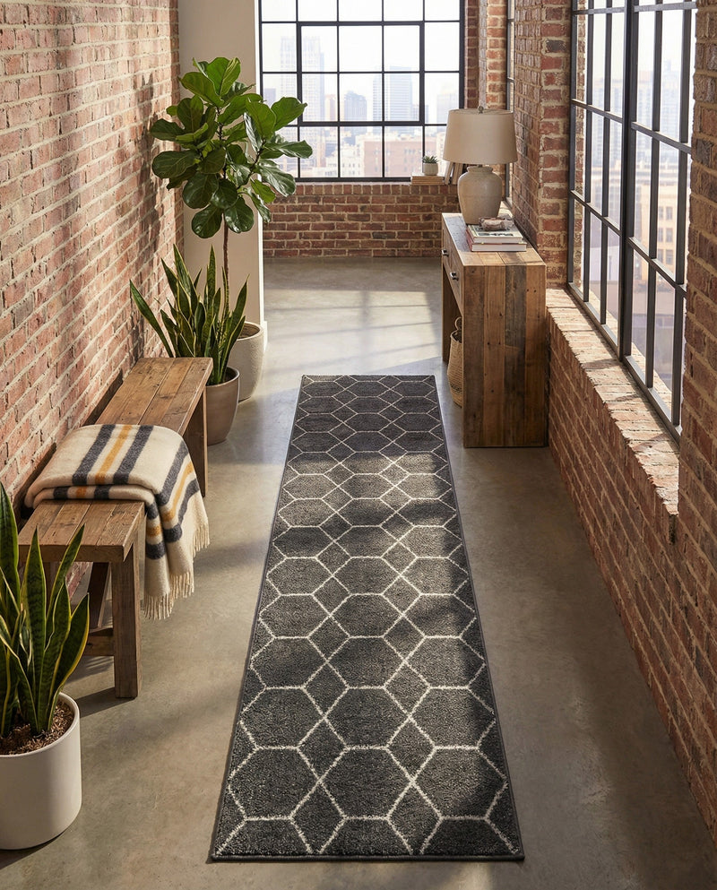 Trellis Mosaic Collection Area Rug - Arborville (Dark Gray) Runner Dark Gray  lifestyle 97