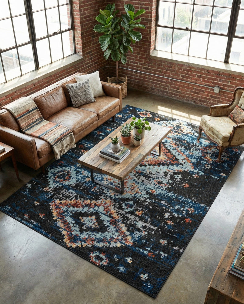 Tangier Treasures Collection Area Rug -  Fez Rectangle Navy Blue  lifestyle 15
