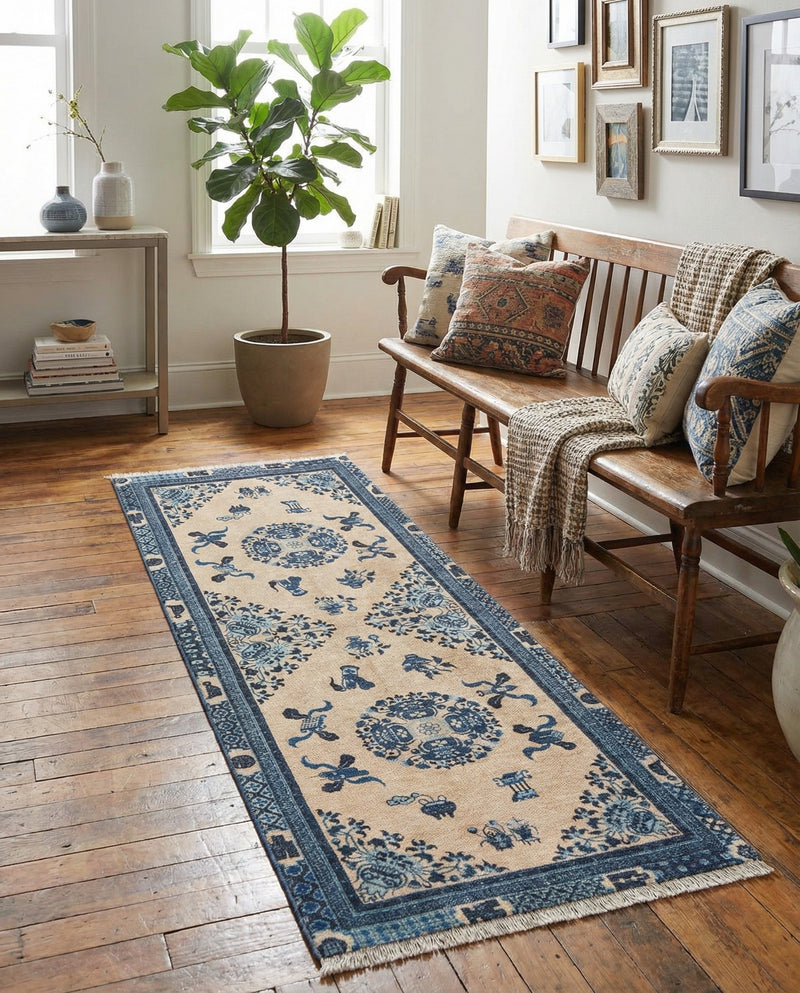 Bazaar Chic Collection Area Rug -  Casablanca Runner Ivory and Blue  lifestyle 45