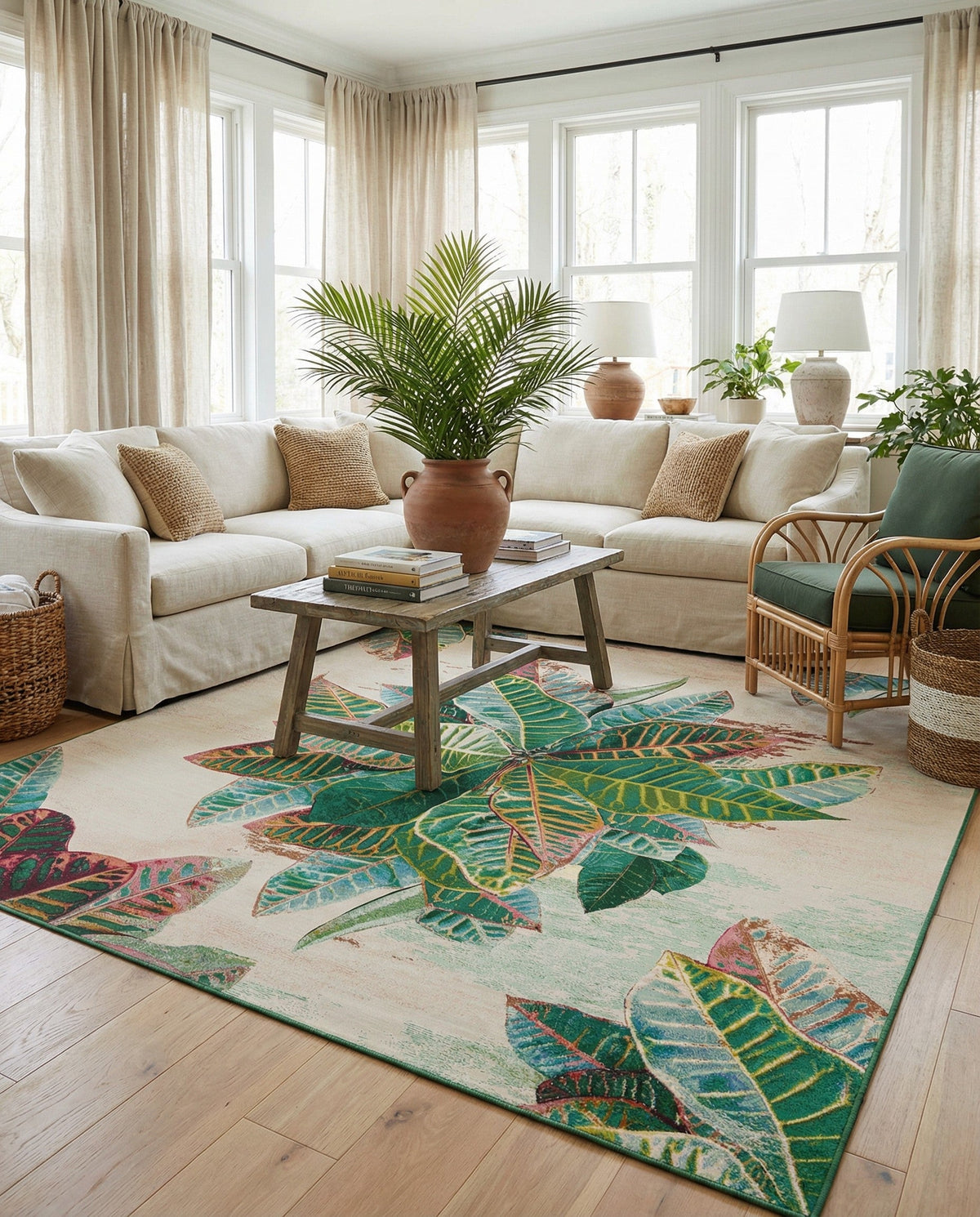 Seaside Blooms Collection Area Rug -  Fern Square Multi  lifestyle 96