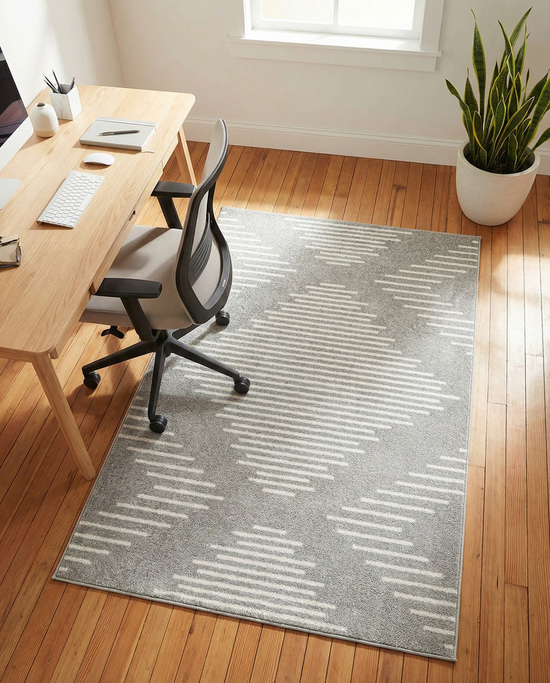 Seychelles Stripes Collection Area Rug - Mahe (Ivory and Gray) Rectangle Ivory and Gray  lifestyle 26