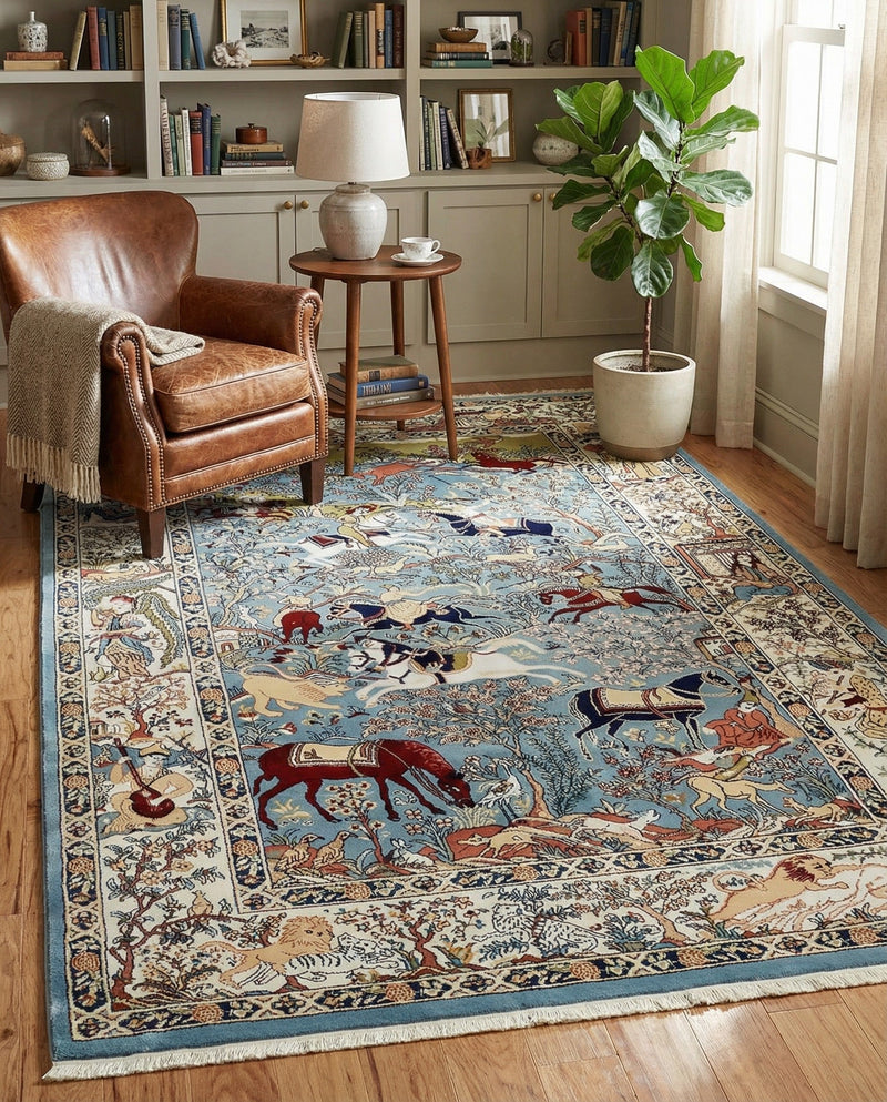 Persian Elegance Collection Area Rug -  Tabriz Rectangle Blue  lifestyle 13