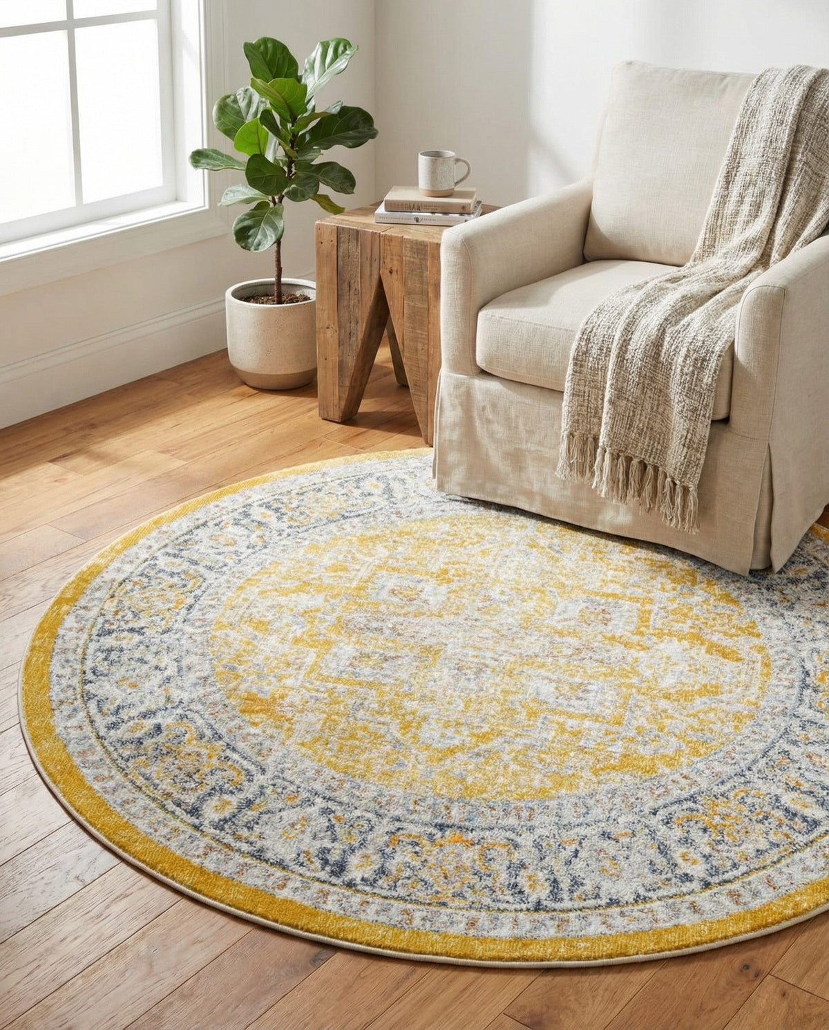 Caribbean Breeze Collection Area Rug -  Andros Round Yellow  lifestyle 90