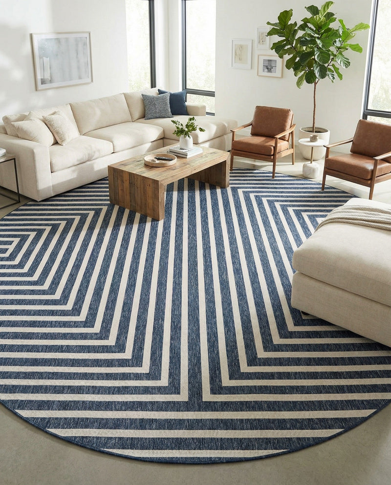 Urban Terrace Collection Area Rug -  Astoria (Blue) Round Blue  lifestyle 55