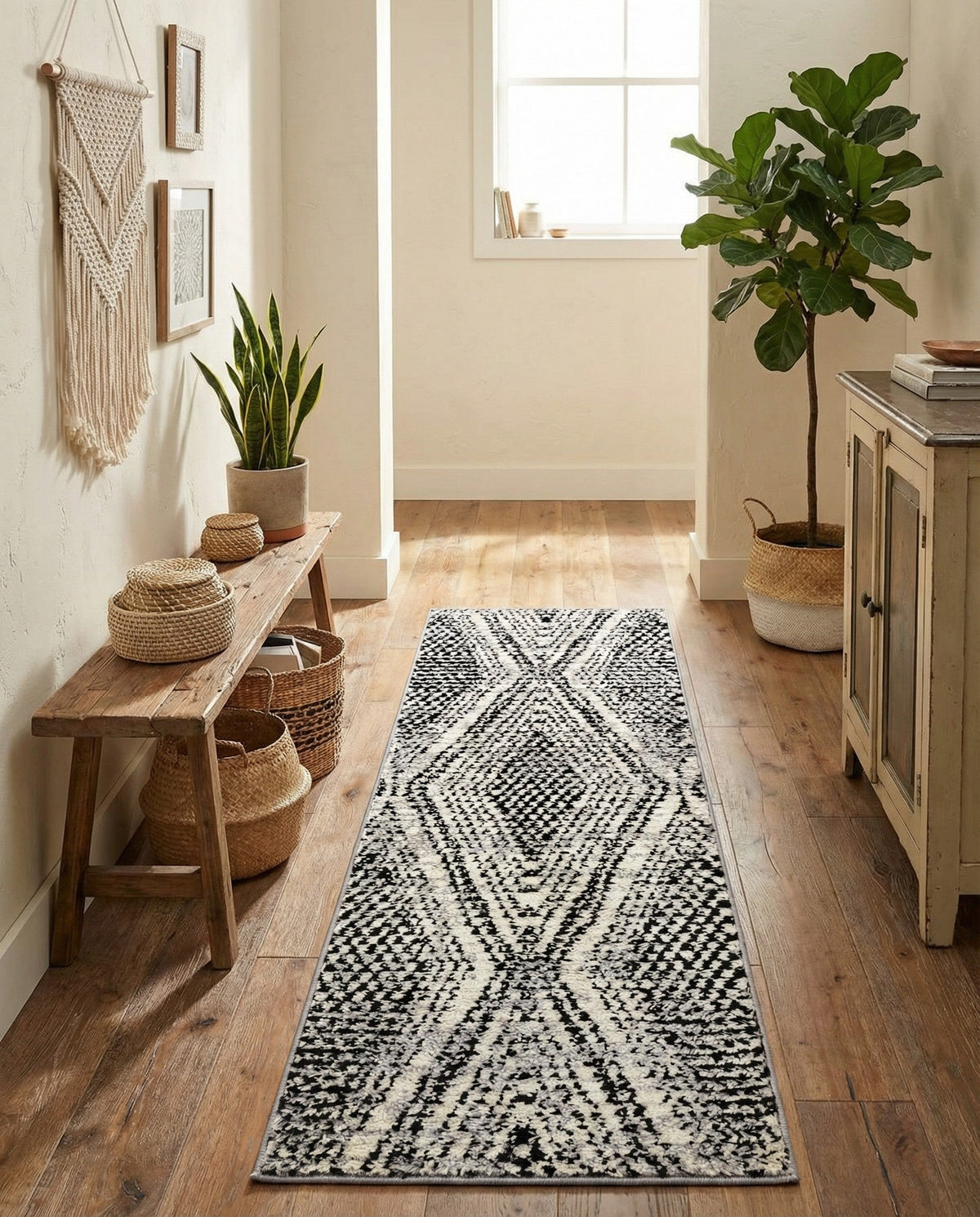Marrakech Mosaic Collection Area Rug -  Medina Runner Black and White  lifestyle 36