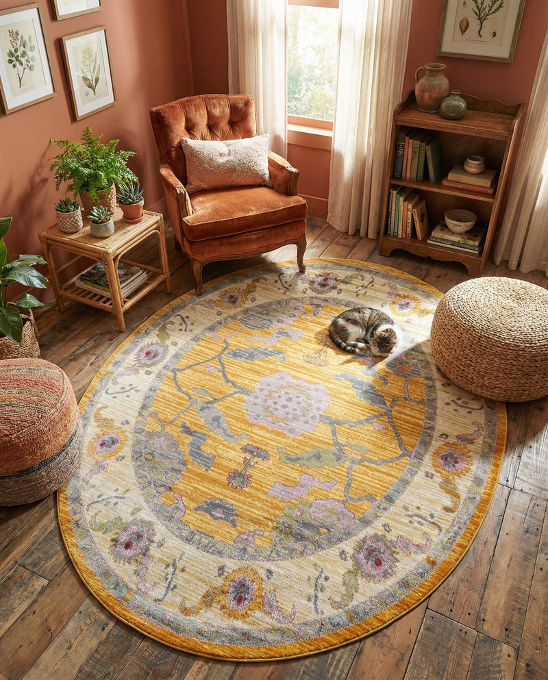 Arcadia Rugs Collection Area Rug - Eden (Yellow) Oval Yellow  lifestyle 44