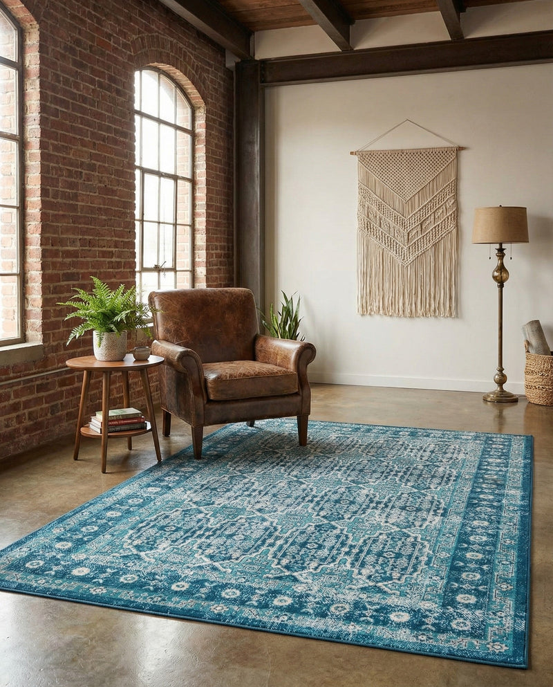 Geneva Terrace Collection Area Rug -  Nyon Rectangle Blue  lifestyle 16