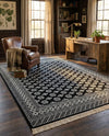 Samarkand Elegance Collection Area Rug -  Margilan (Black and White) Rectangle Black and White  lifestyle 7