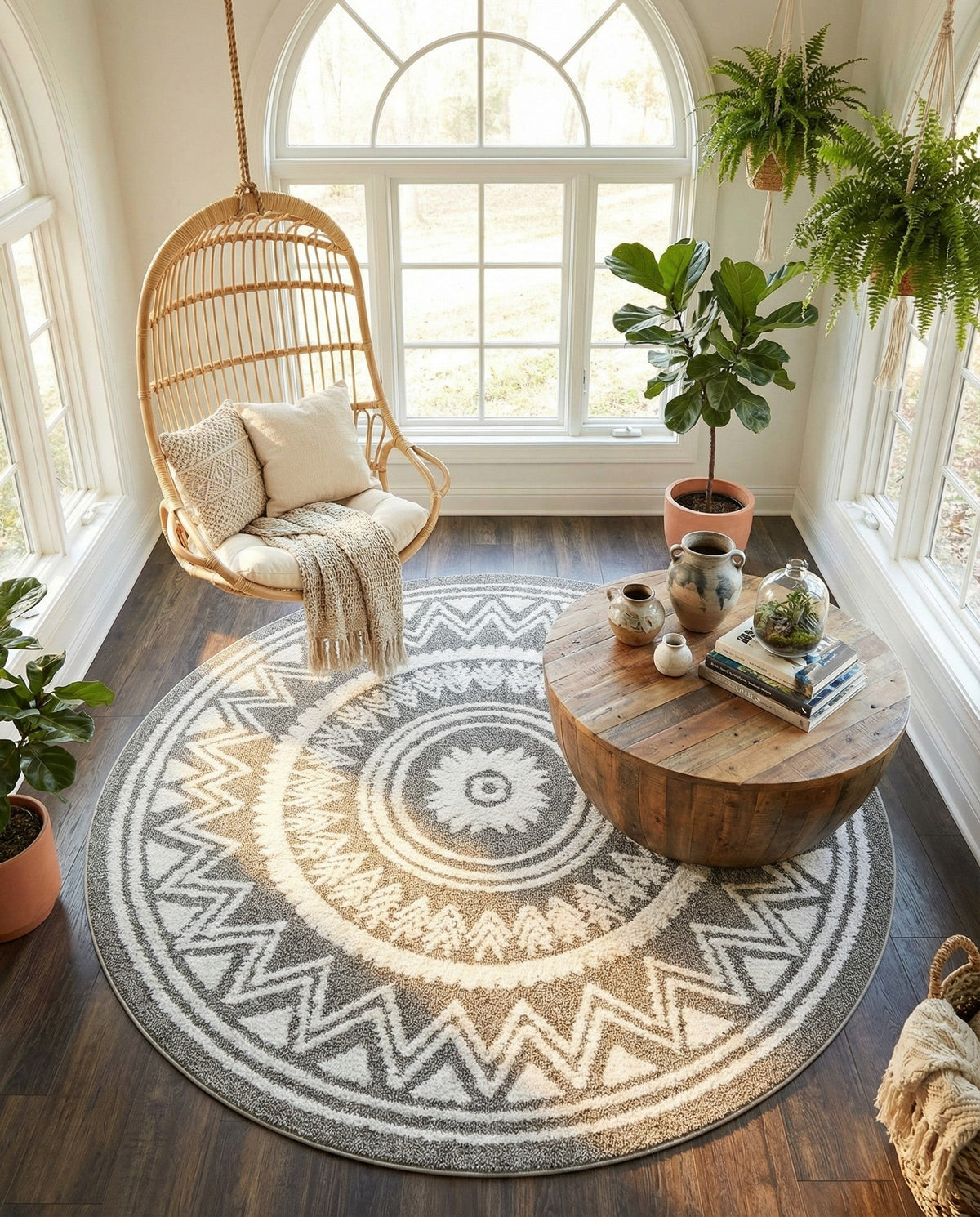 Sahara Chic Collection Area Rug -  Tangier Round Gray  lifestyle 189