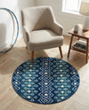 Mediterranean Lattice Collection Area Rug - Santorini (Navy and Teal) Round Navy and Teal  lifestyle 70