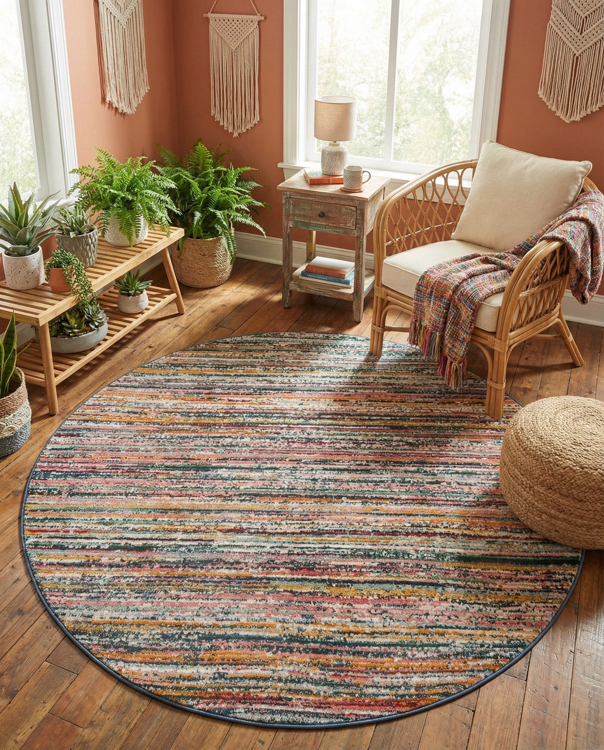 Jewel Oasis Collection Area Rug - Sapphire (Multi) Round Multi  lifestyle 136