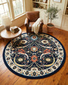 Tabriz Tapestry Collection Area Rug - Sahand (Navy Blue) Round Navy Blue  lifestyle 50