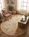 Seville Stripes Collection Area Rug -  Malaga (Yellow) Round Yellow  lifestyle 35