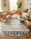 Mediterranean Lattice Collection Area Rug -  Casablanca (Ivory Gray Blue) Round Ivory Gray Blue  lifestyle 30