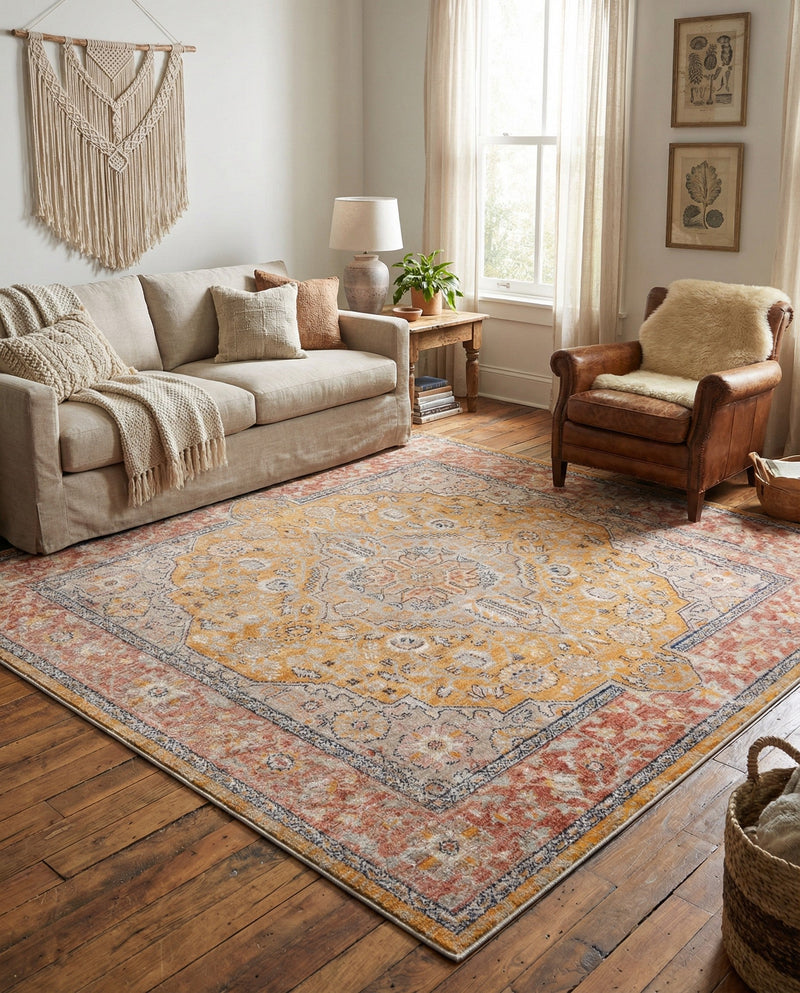Seville Stripes Collection Area Rug - Cadiz (Yellow) Square Yellow  lifestyle 44