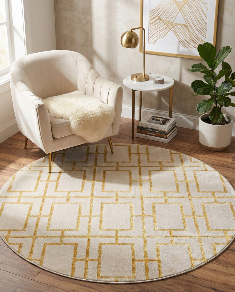 Hollywood Luxe Collection Area Rug -  Beverly (White Gold) Round White Gold  lifestyle 50