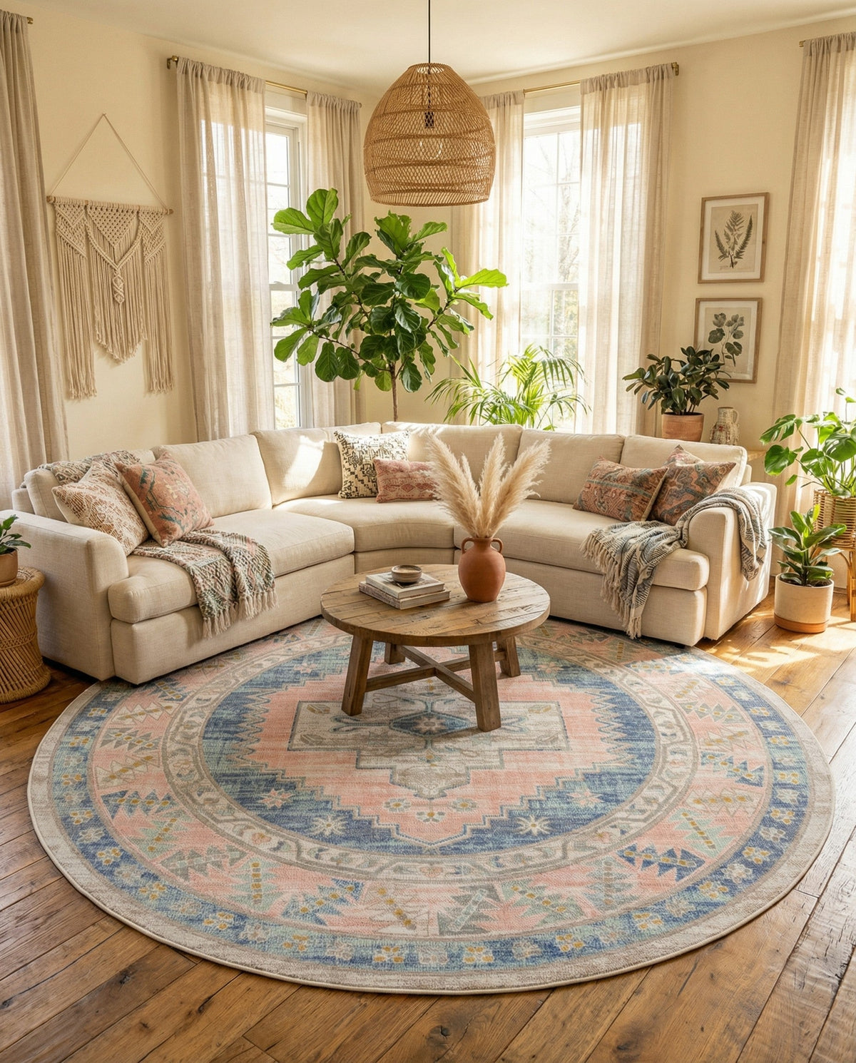 Savannah Series Collection Area Rug -  Augusta (French Blue) Round French Blue  lifestyle 94