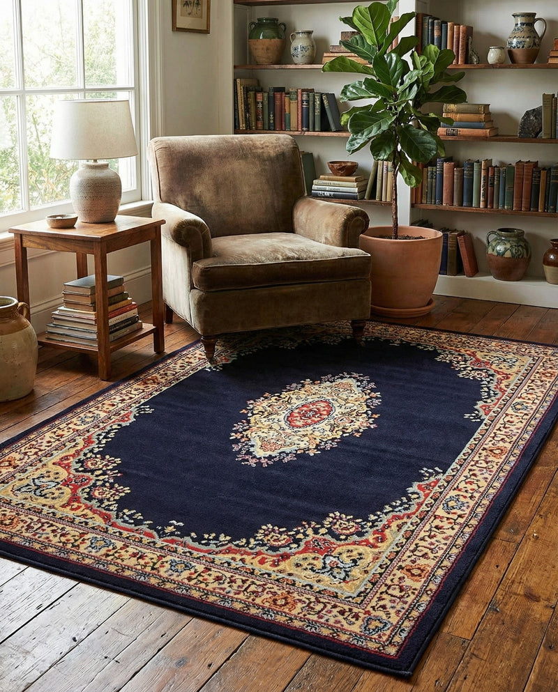 Tabriz Tapestry Collection Area Rug - Azerbaijan (Navy Blue) Rectangle Navy Blue  lifestyle 8