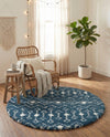 Berber Lattice Shag Collection Area Rug - Atlas (Navy Blue) Round Navy Blue  lifestyle 70