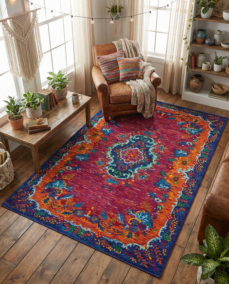 Caribbean Cove Collection Area Rug -  Nevis Rectangle Fuchsia  lifestyle 13