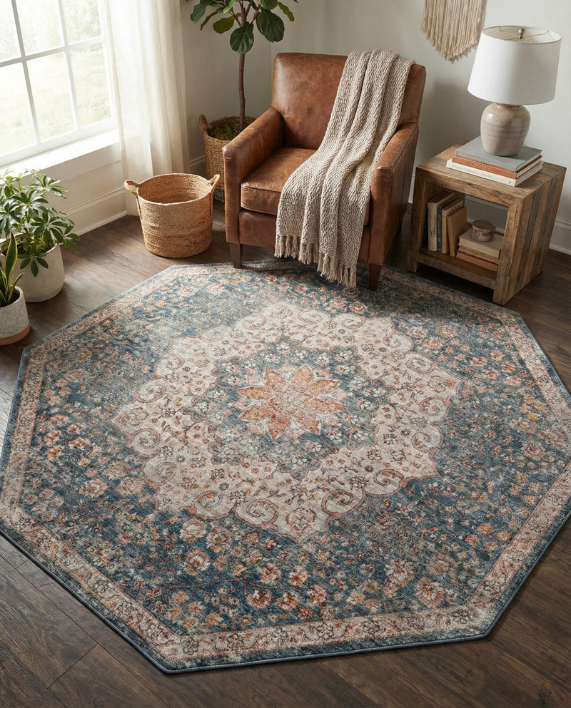 Coastal Haven Collection Area Rug - Seabreeze (Blue) Octagon Blue  lifestyle 54