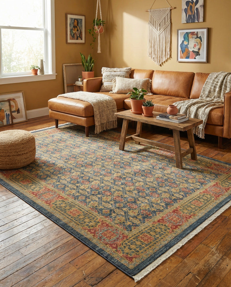 Ottoman Elegance Collection Area Rug -  Pamukkale Rectangle Navy Blue  lifestyle 13