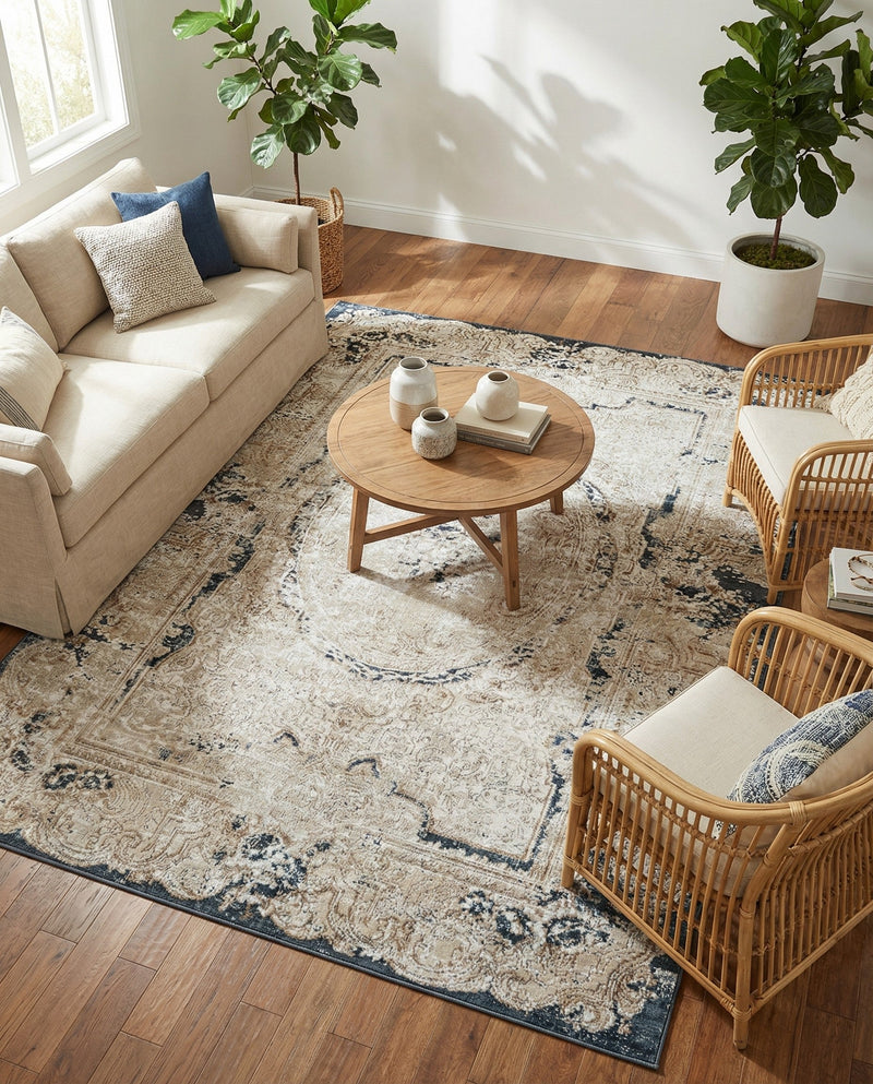 Coastal Manor Collection Area Rug -  Tidewater Rectangle Cream  lifestyle 6