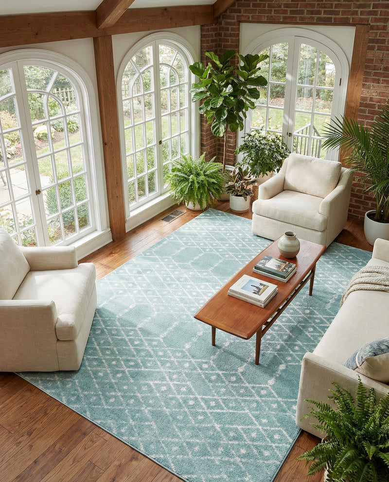 Marrakesh Lattice Collection Area Rug - Casablanca (Aqua) Rectangle Aqua  lifestyle 18