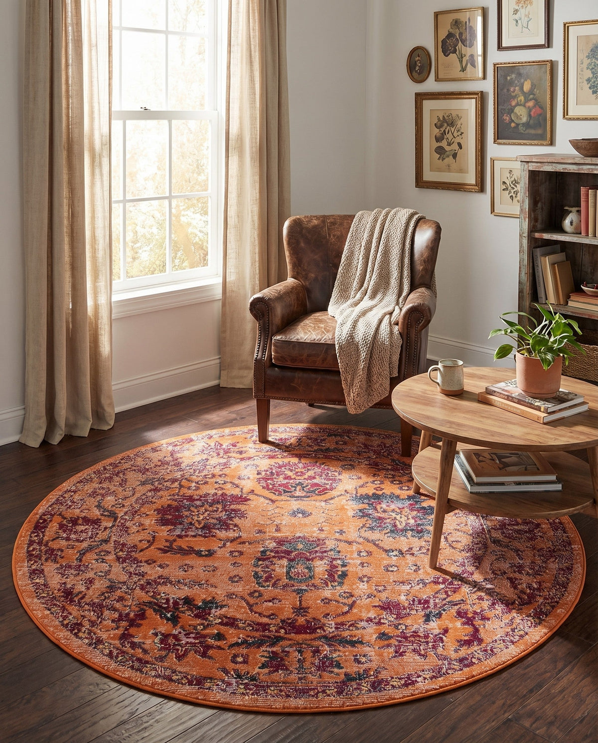 Geneva Terrace Collection Area Rug -  Lausanne Round Orange  lifestyle 164
