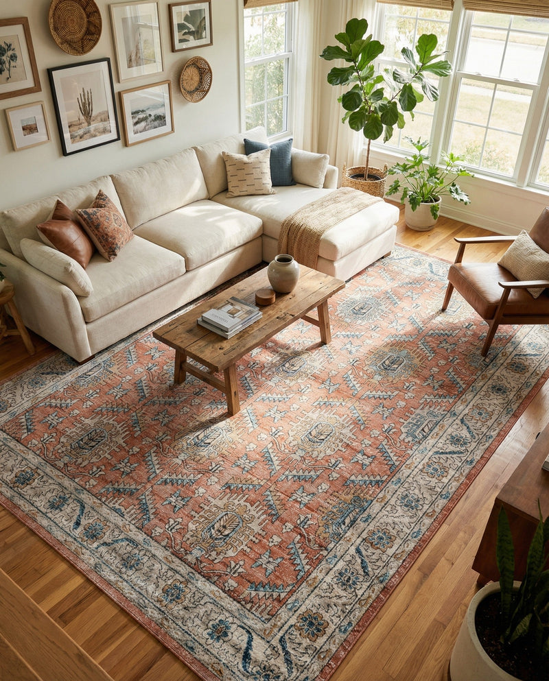 Mykonos Manor Collection Area Rug -  Paros Rectangle Salmon Pink  lifestyle 20