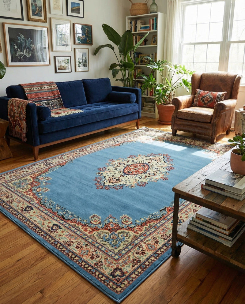 Tabriz Tapestry Collection Area Rug - Azerbaijan (Light Blue) Rectangle Light Blue  lifestyle 8