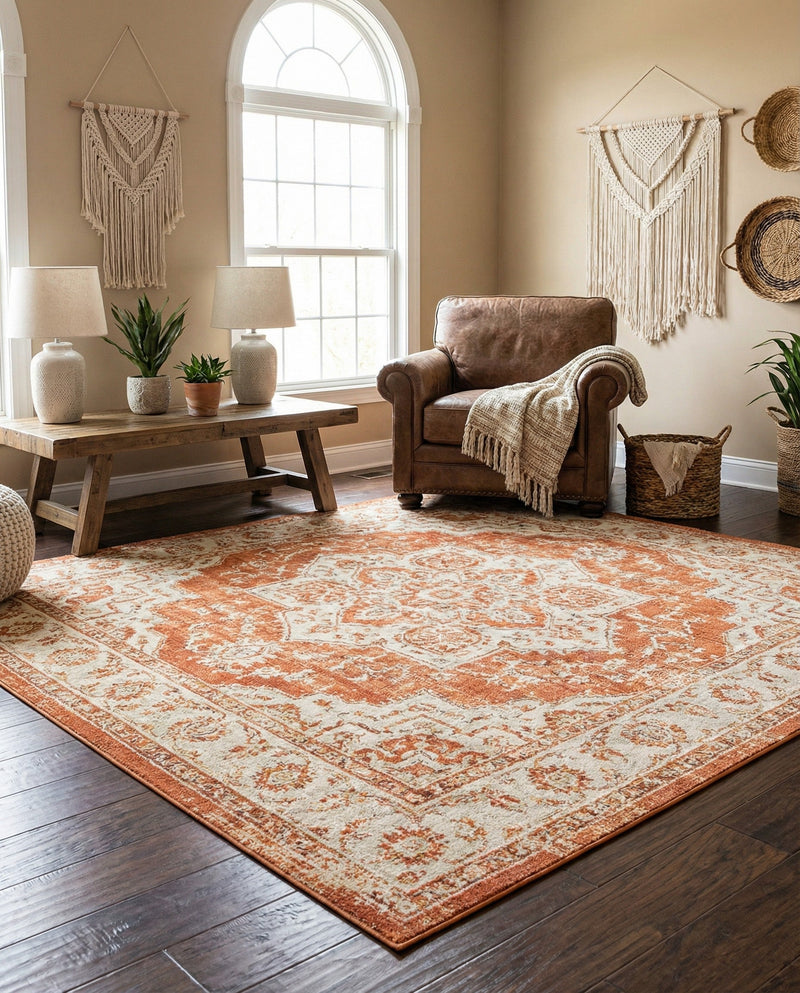 Savannah Soiree Collection Area Rug -  Everglade (Rust Red) Square Rust Red  lifestyle 69