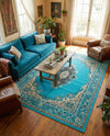 Tabriz Tapestry Collection Area Rug - Azerbaijan (Turquoise) Rectangle Turquoise  lifestyle 19