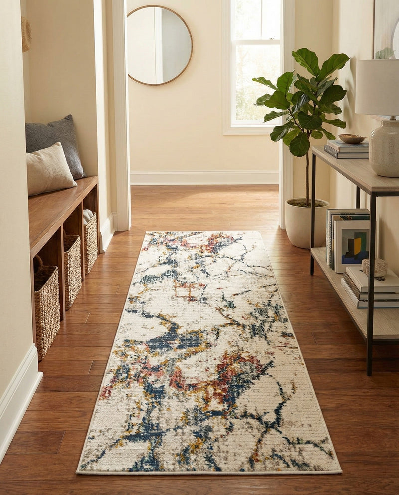 Jewel Oasis Collection Area Rug -  Opaline Runner White Navy  lifestyle 69