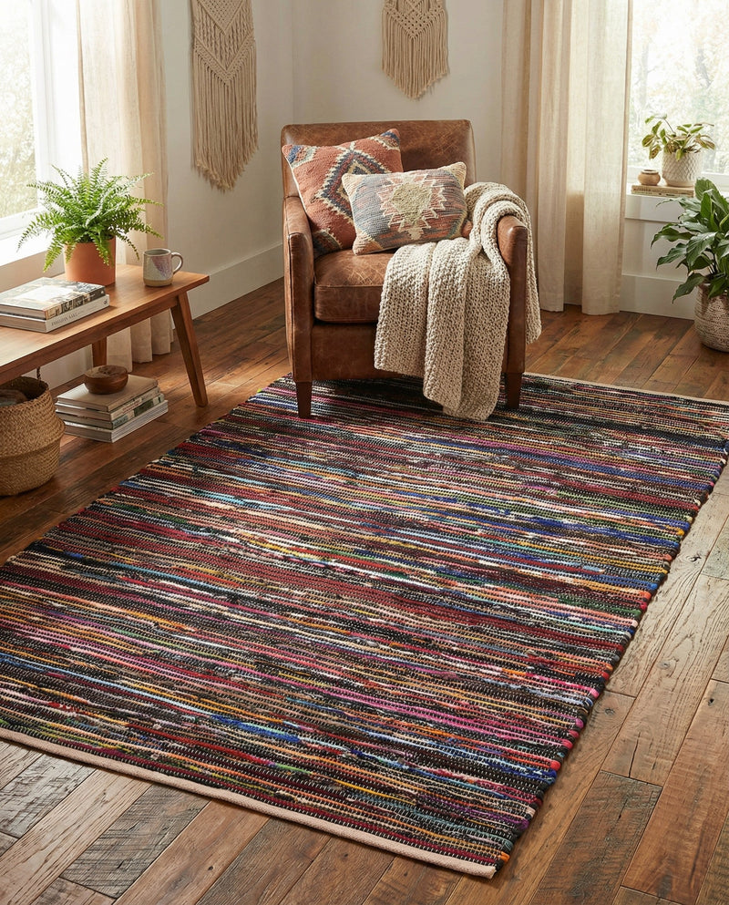 Thar Cotton Collection Area Rug - Alleppey Rectangle Multi Black  lifestyle 9