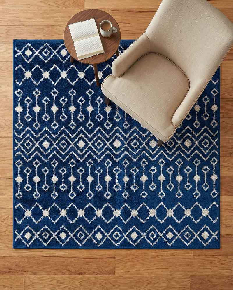 Mediterranean Lattice Collection Area Rug - Santorini (Navy Blue) Square Navy Blue  lifestyle 39