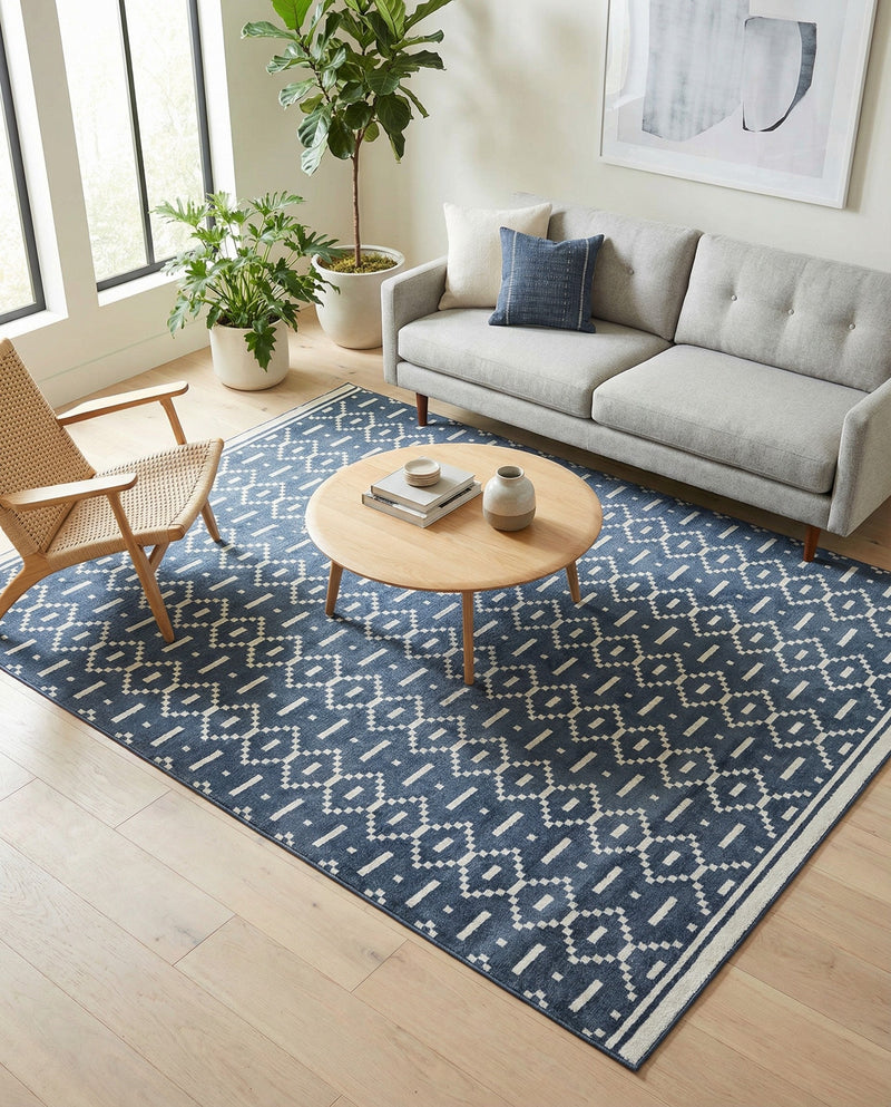 Copenhagen Edge Collection Area Rug -  Tivoli Rectangle Blue  lifestyle 55