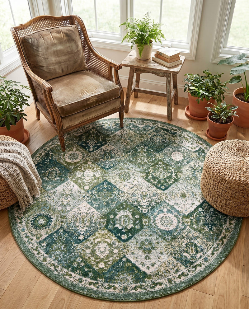 Brighton Terrace Collection Area Rug -  Rottingdean (Green) Round Green  lifestyle 36