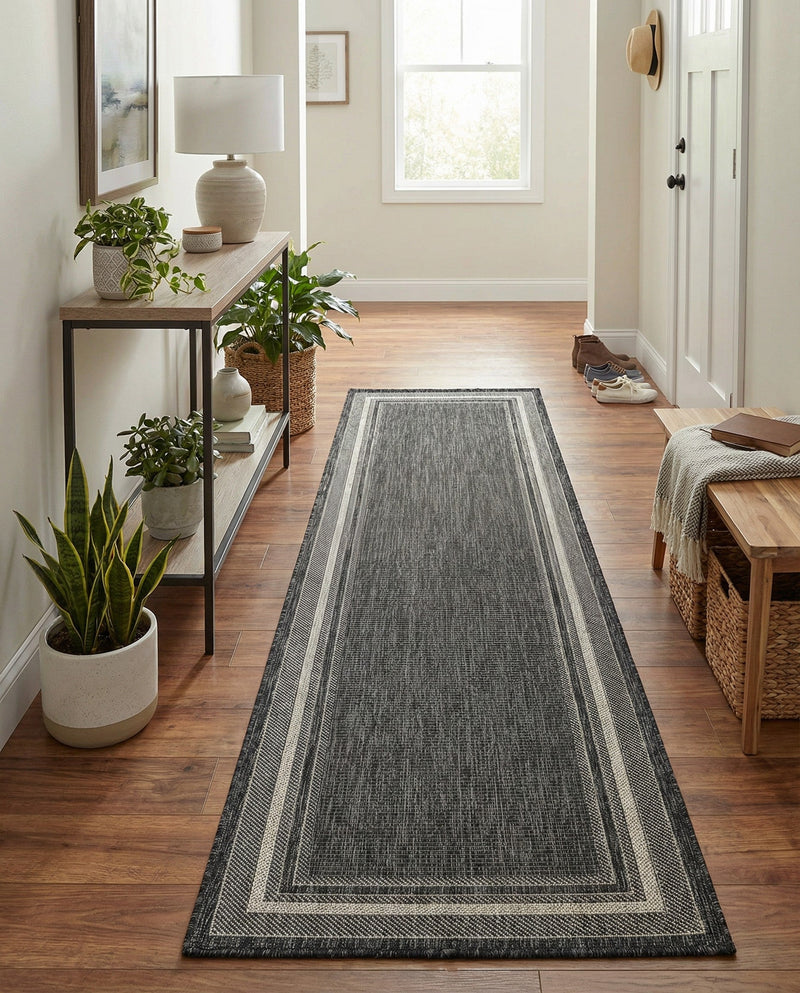 Terrace Fringe Collection Area Rug - Veranda (Black) Runner Black  lifestyle 50