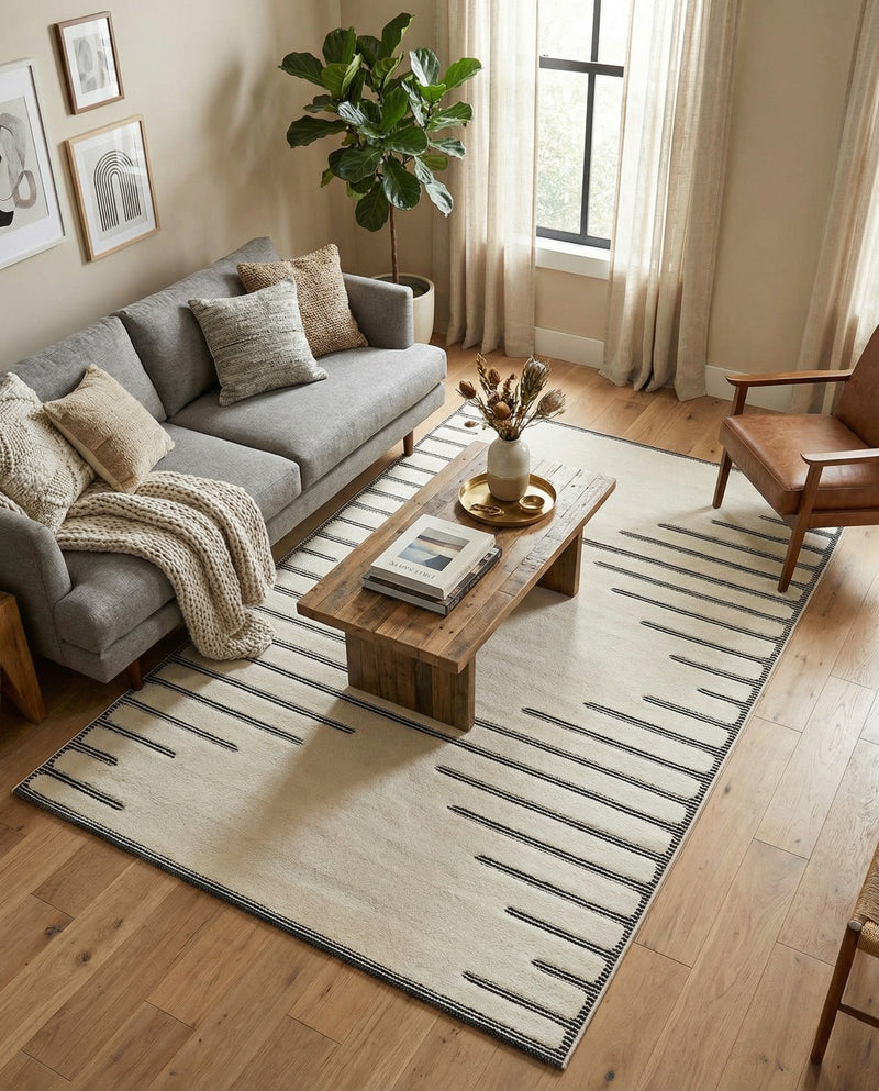 Monochrome Collection Area Rug -  Ash Rectangle Ivory White  lifestyle 18