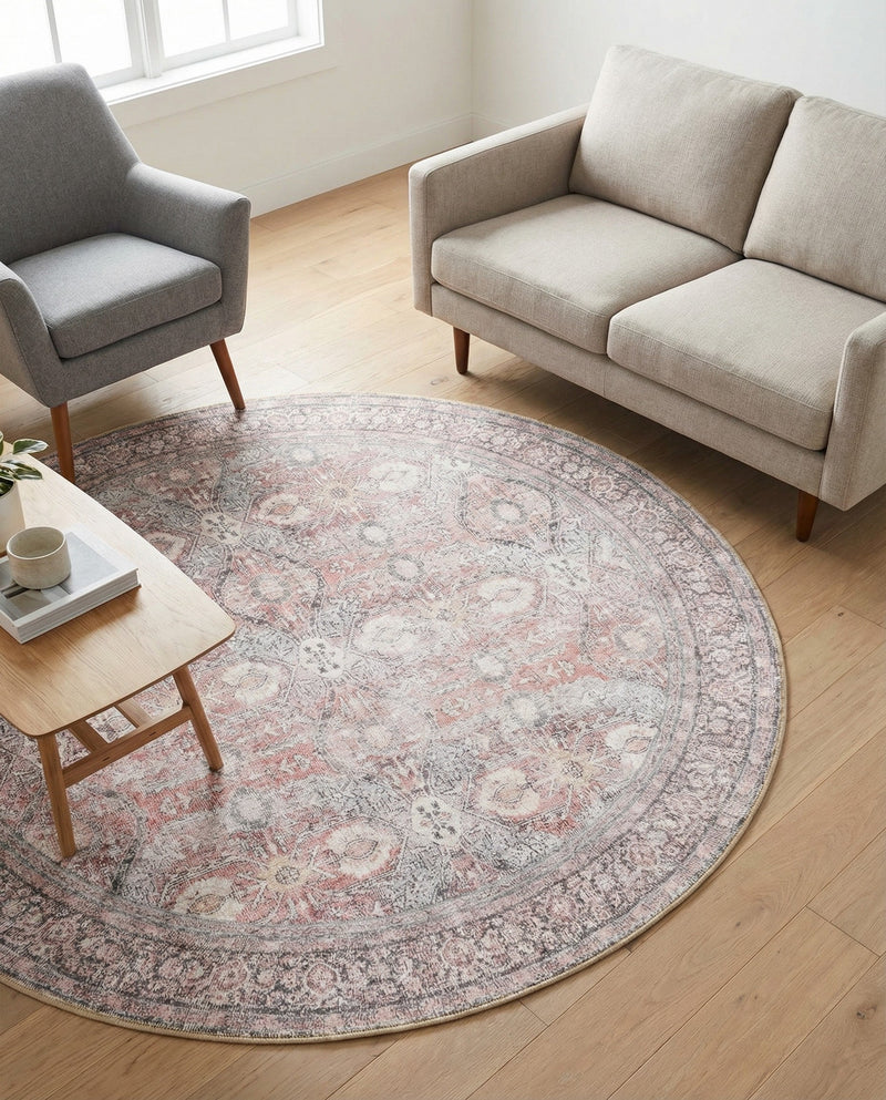 Heritage Elegance Collection Area Rug -  Hampton Round Antique Red  lifestyle 59