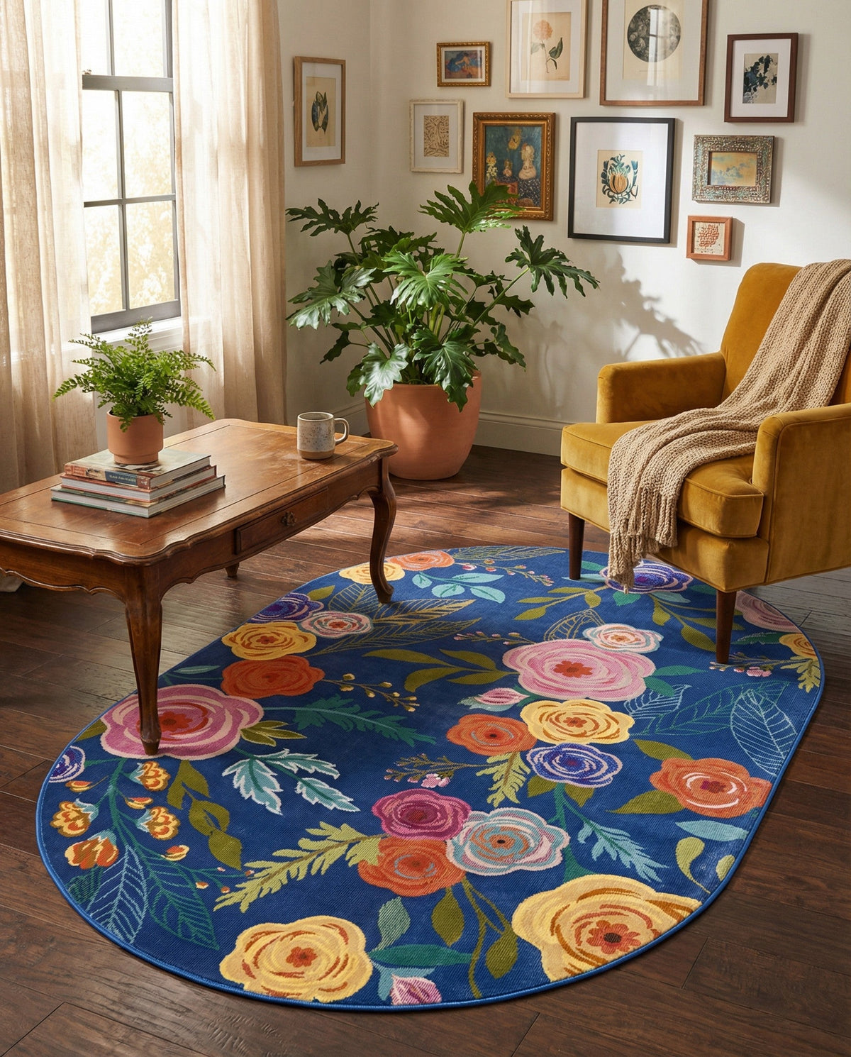 Meadow Breeze Collection Area Rug -  Petal Oval Blue  lifestyle 133